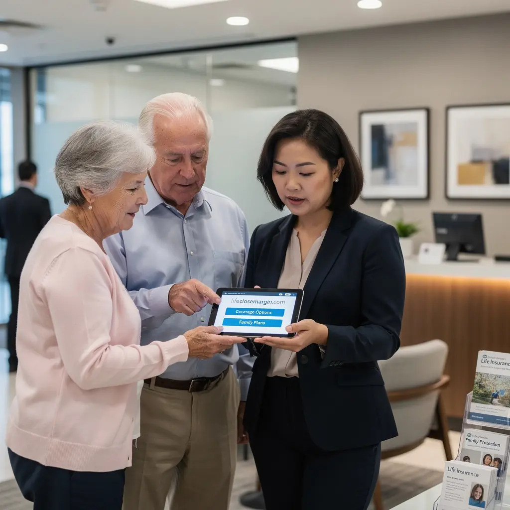 Kobieta konsultująca się z agentem ubezpieczeniowym w celu uzyskania informacji o polisach.
