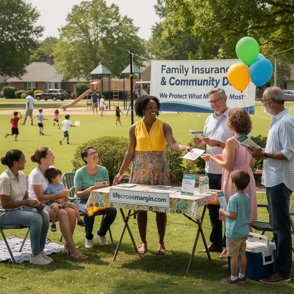 Pracownik biura ubezpieczeniowego pomagający klientom w wyborze najlepszego planu rodzinnego.