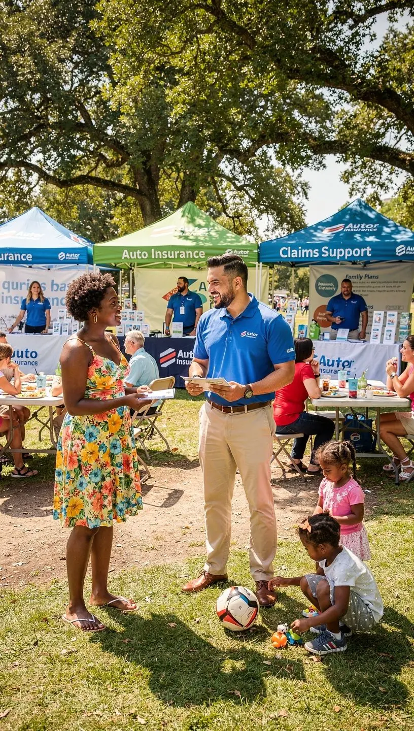 Pracownik biura ubezpieczeń przedstawiający plan rodzinny klientom.